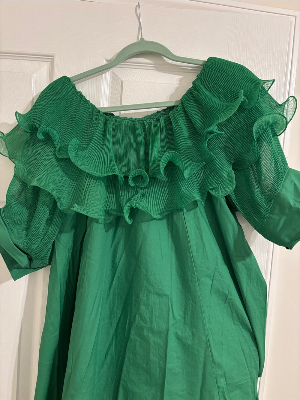 Green Ruffle Off-Shoulder Dress - Picture 2 of 7